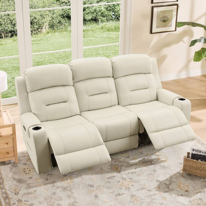 Spruce & Spring Genuine Leather Power Reclining Sofa with Wireless Charging - 3PC - Cream
