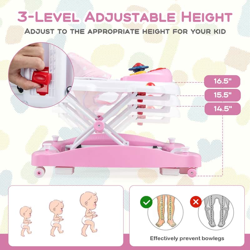 6 in 1 Foldable Baby Walker with Adjustable Height - 28" L x 24" W x 19.5" H
