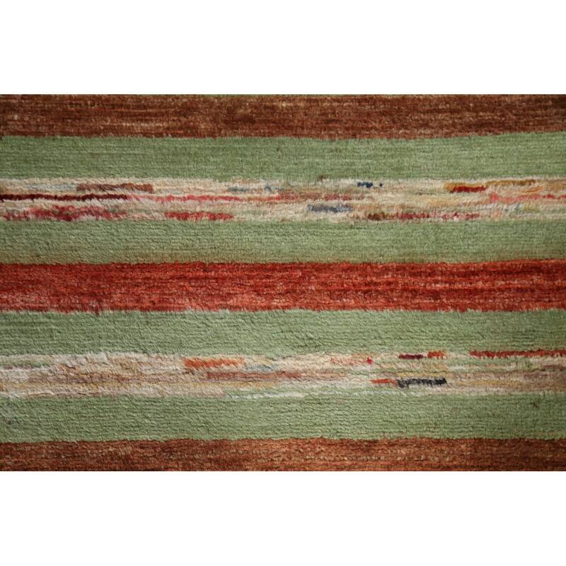 Green Striped Gabbeh Kashkoli Oriental Wool Runner Rug Hand-knotted - 2'8" x 17'9"