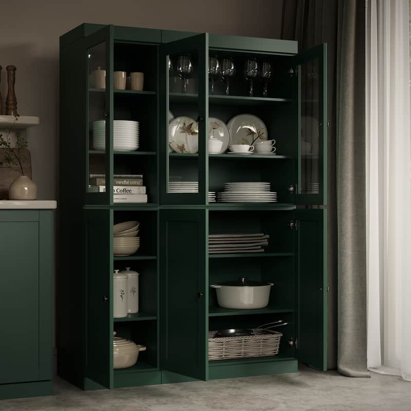 Palace Imports 100% Solid Wood 48.5" Pantry Cabinet with Clear Glass, Shaker Doors and Adjustable Shelves
