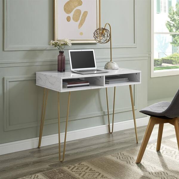 Novogratz Athena White Marble Computer Desk With Storage On Sale Overstock 22814769