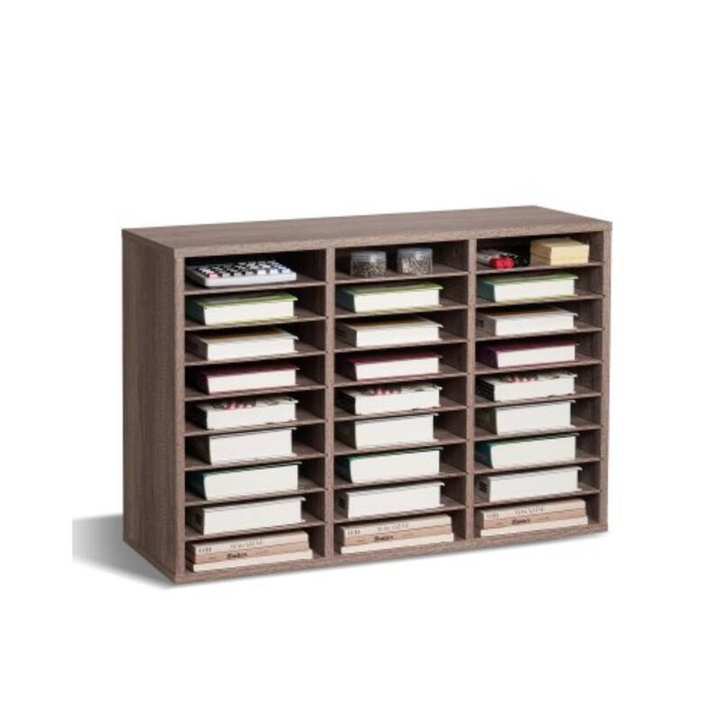Black Wood Organizer 27-Shelf Mail Sorter with Labels and Removable Shelves