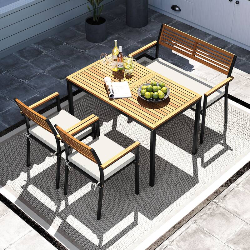 Costway 4 PCS Patio Furniture Set with Acacia Wood & Metal Frame - See Details - as pic shows - See Details