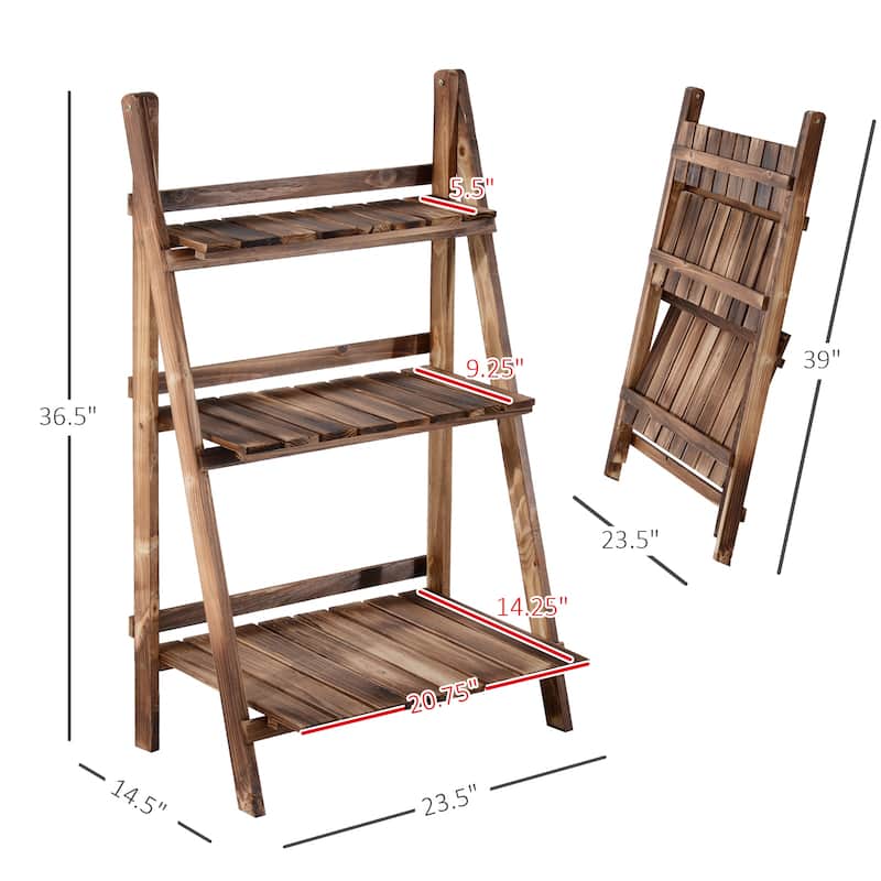 Outsunny 24" Wooden 3-Tier Ladder Plant Stand - 8' x 10'