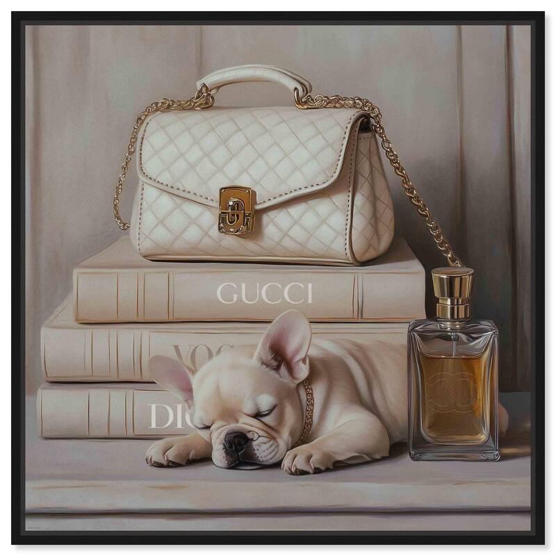 Ivory Books and Frenchie Canvas by Art Remedy - Black - 30" x 30"