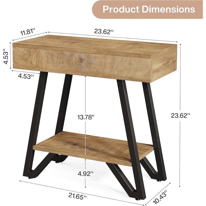 End Side Table for Living Room, Side Table with Storage Shelves, Small Bedside Nightstand