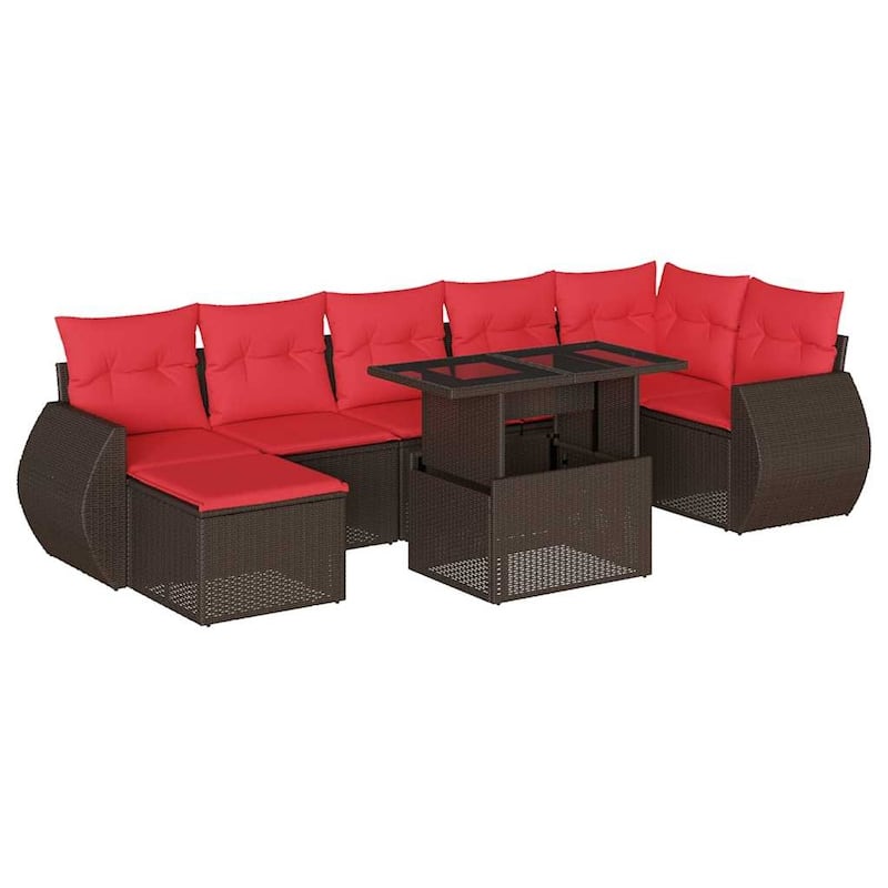 vidaXL 8 Piece Patio Sofa Set with Cushions Black/Brown/Gray Poly Rattan