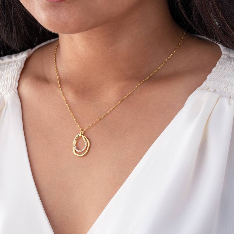 Yellow-Tone Sterling Silver Hoop Pendant, Adjustable Chain