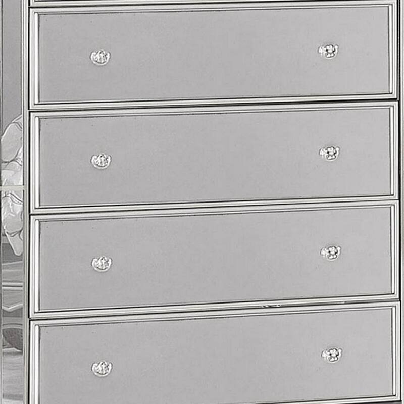 Chest with Crystal Knobs and Mirror Panels, Silver