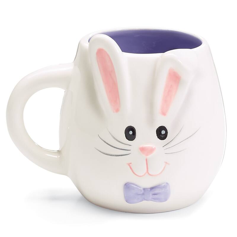 Hand-Painted Charming Bunny Ceramic 16 oz. Mug - 5.13 x 4.13 x 4.13 - White - 5.13 x 4.13 x 4.13
