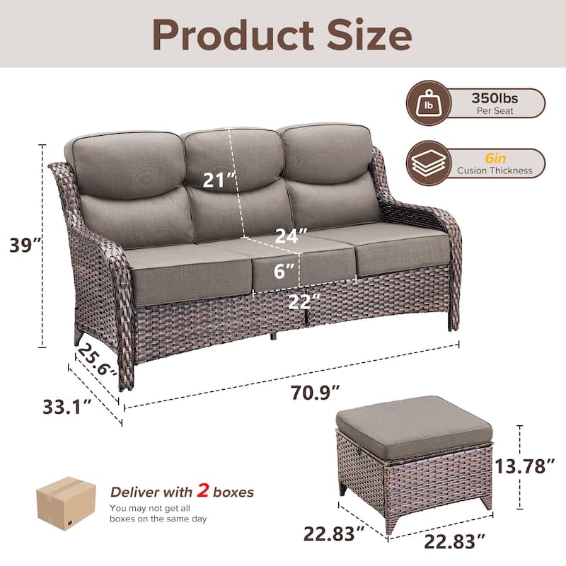 Gymojoy 3-Piece Patio Furniture Sofa Set with Ottomans, 6-Inch Ultra-Plush Cushions & Water-Resistant Olefin Fabric
