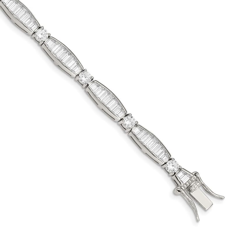 Curata 925 Sterling Silver Solid Polished Open back Box Catch Closure Pave CZ Cubic Zirconia Simulated Diamond Bracelet 7 Inch