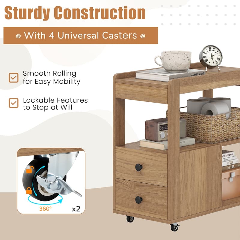 Gymax Narrow End Table Modern 2-Drawer Sofa Side Table w/ Open Shelves