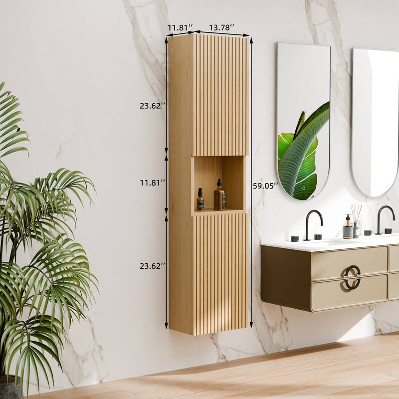 Modland 14"W x 59''H Wall Mounted Bathroom Cabinet - Narrow Waterproof Plywood, Corolla Oak for Over Toilet Storage