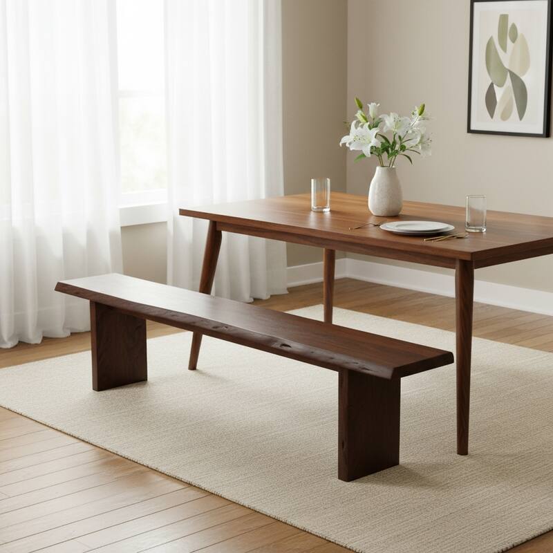 HomeRoots 60" Brown Solid Wood Solid Wood Live Edge Dining Bench - 60.00 in. x 18.00 in. x 15.00 in. - 60.00 in. x 18.00 in.  x 15.00 in. - Brown