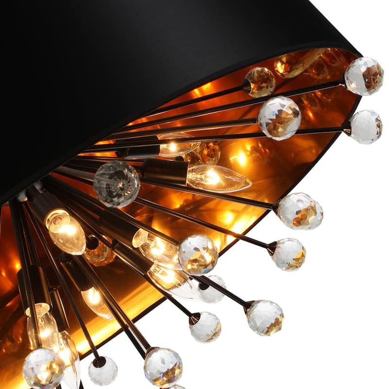 Statement Luxury Crystal Wide Black Fabric Drum Lantern Chandelier - 30.7 in