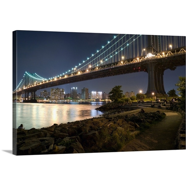 Shop Night View Of The Manhattan Bridge Nyc Canvas Wall Art On Sale Free Shipping Today Overstock 16482865