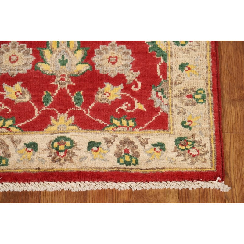 Floral Red Kazak Foyer Rug Hand-Knotted Wool Carpet - 2'0"x 3'0"