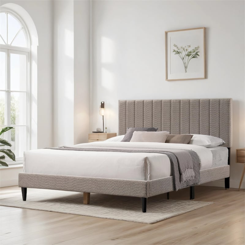 Queen Size Dove Tufted Upholstered Platform Bed, Gray/White