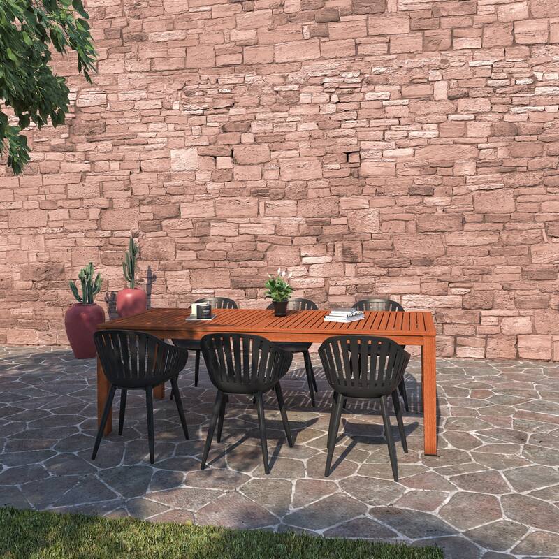 Amazonia Clifton 7pc FSC Wood Outdoor Patio Dining Set - Black Armchairs with Aluminum legs
