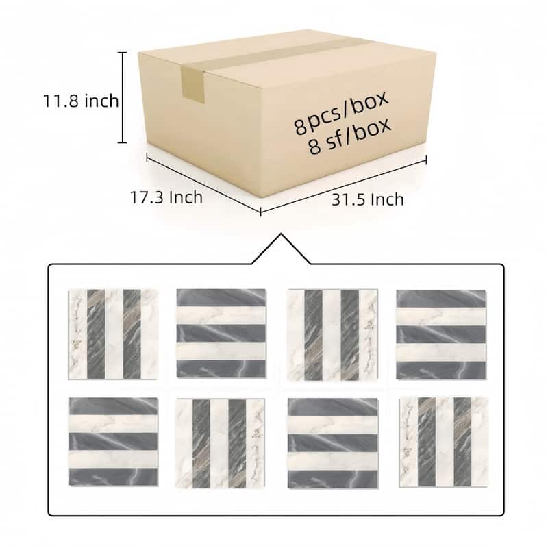 Roomfitters Waterjet Marble Tile for Floor and Wall, Polished Natural Stone, Genuine Marbl, 4-Piece Boxe, White Grey