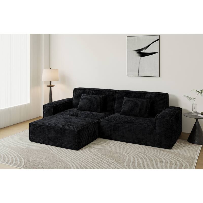 Anmytek Plush Modern Large Striped Fabric Vacuum Compressed Full Sponge High Rebound No-Assembly Sofa with Foot Pedal Black