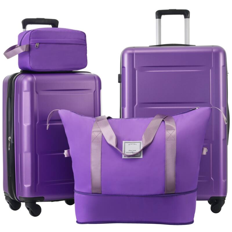 Carry On Lightweight Luggage, Suitcases with Spinner Wheels, 2 Piece Set (20/24), ABS+PC Hardshell Luggage with TSA Lock & Bags - Purple