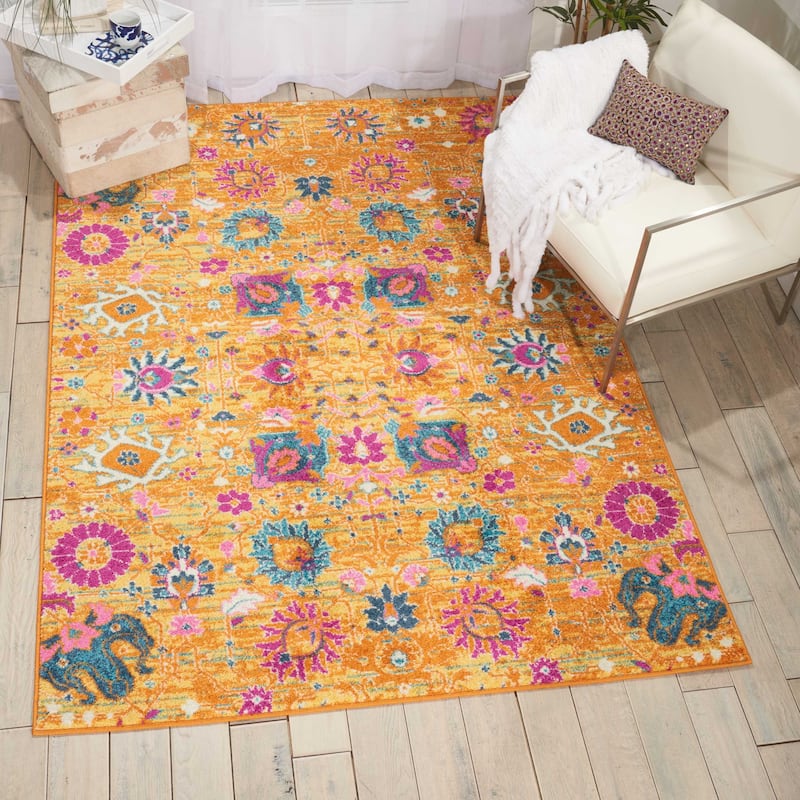 Nourison Passion Boho French Country Floral Area Rug. - 5'3" x 7'3" - Sun - Runner