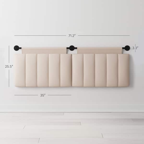 dimension image slide 17 of 16, Nathan James Remi Wall Mount Tufted Headboard with Adjustable Straps and Black Metal Rail