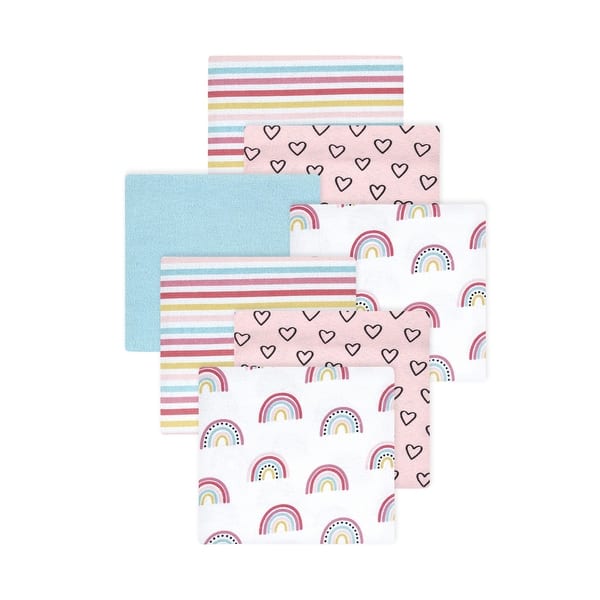 slide 1 of 1, Little Treasure Hudson Baby Boys Cotton Poly Flannel Receiving Blankets Multipack, Pink Modern Rainbow, 30x30 inches 30x30 inches - Pink Modern Rainbow