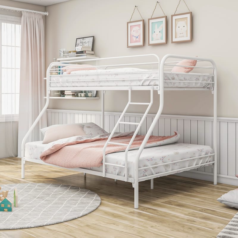 Twin-Over-Full Bunk Bed, Heavy Duty Bunk Bed with Ladder and Guardrails, Metal Bed Frame with Slats Support for Adults, Teens