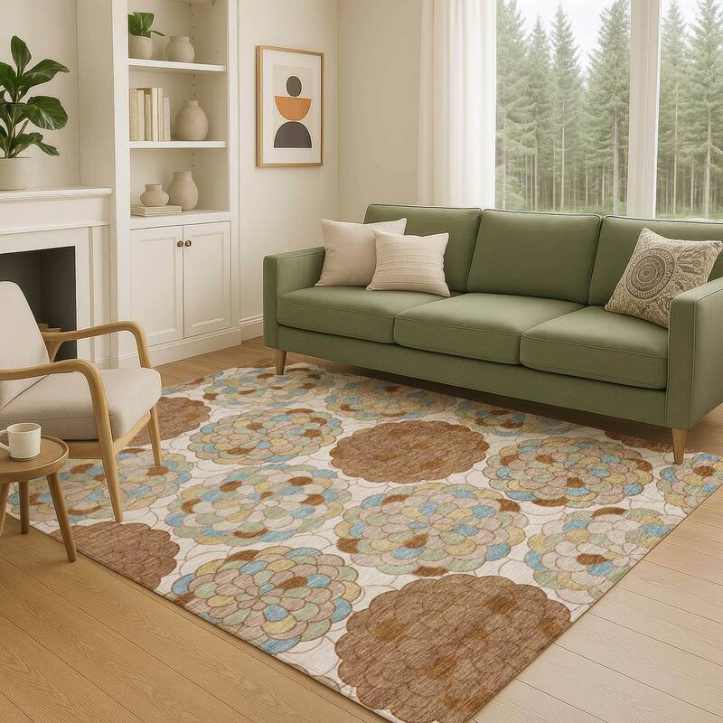 Machine Washable Indoor/ Outdoor Mosaic Cluster Chantille Rug
