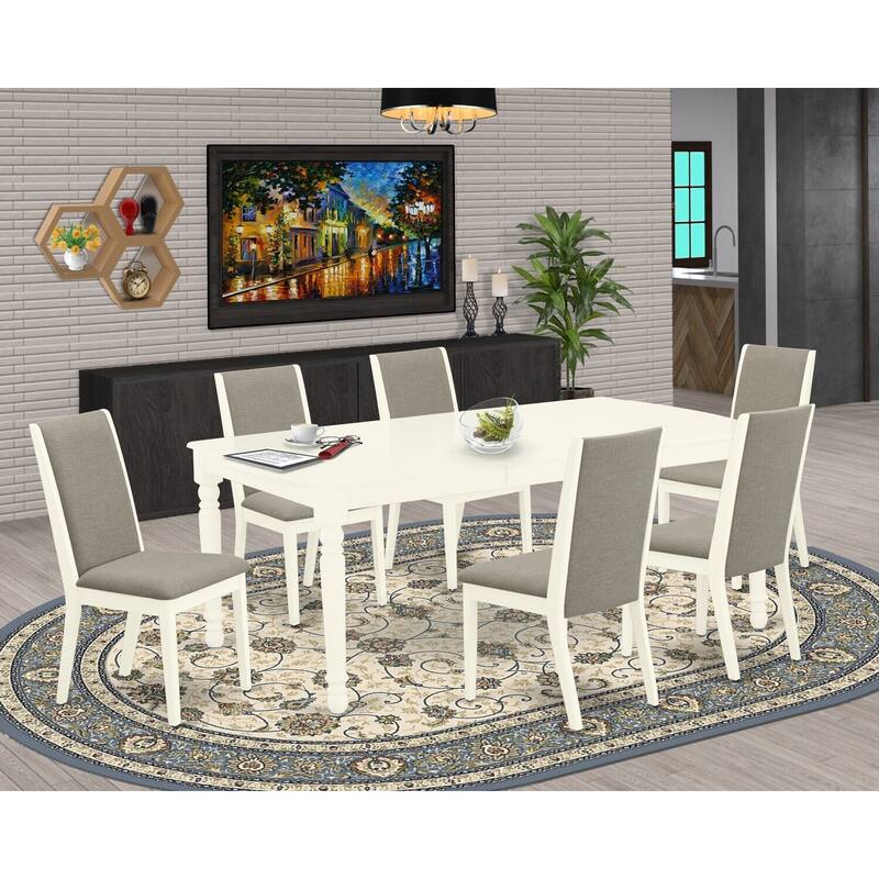 Gothic Grace 7-Piece Dining Set - Rectangular Table & 6 Parson Chairs - Linen White & Shitake Finish - 78