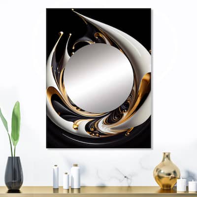 Designart "Gold Black And White Stained Glass II" Modern Mirror Gold - Modern Large Living Room Wall Mirror Art