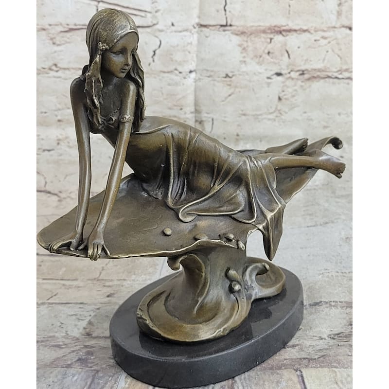 Bronze Sculpture Of A Young Girl On A Marble Base - Original Signed Art By J. Mavchi