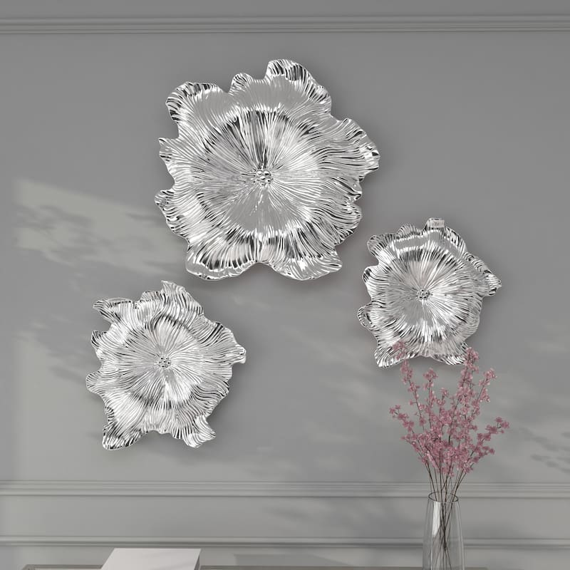 Polystone Floral 3D Home Wall Decor - Set of 3 Gold or Silver Roche River Decor