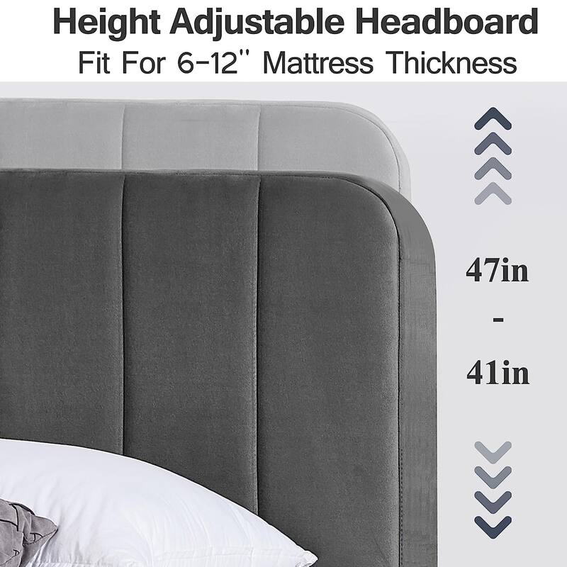 Javlergo Upholstered Bed Frames with Height-adjustable Headboard