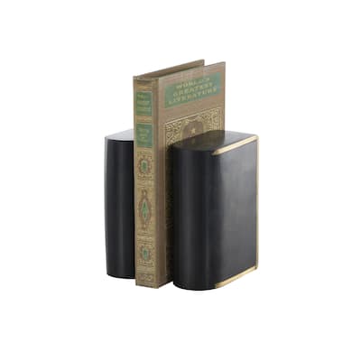 Marble Curved Rectangular Decorative Bookends with Gold Accents - Set of 2 Black - Roche River Decor