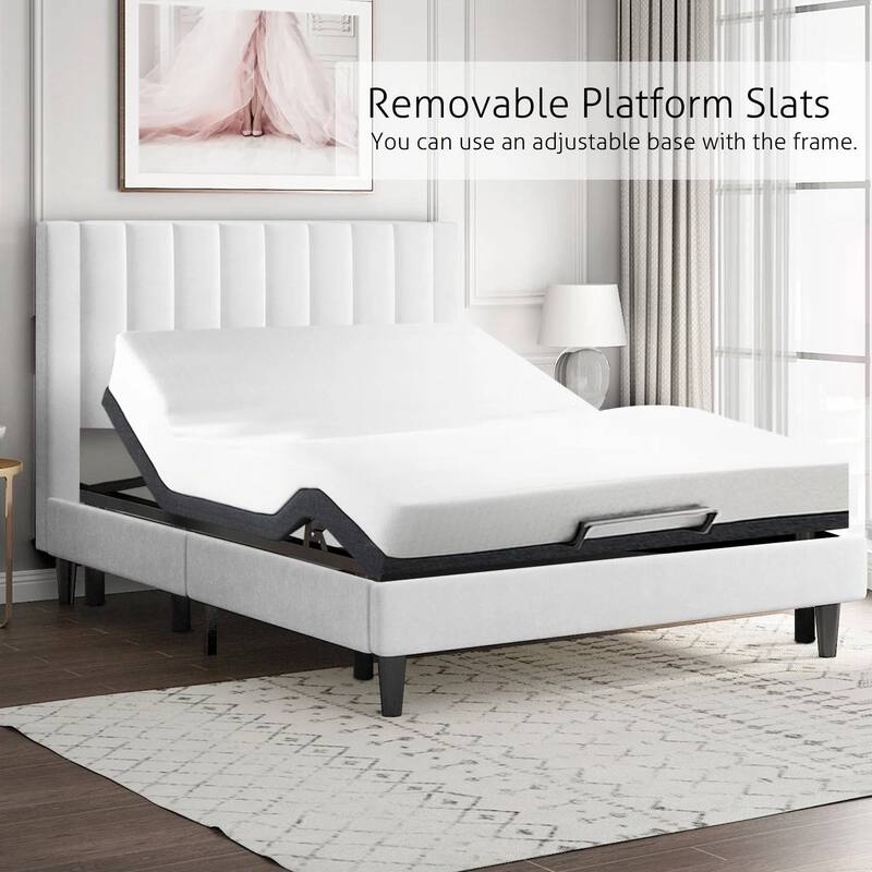 Velvet Upholstered Platform Bed Frame with Headboard