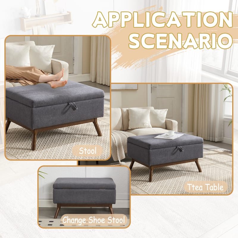 Mid-century Modern Square Coffee Table, Storage Ottoman with Flip Top, Shoe Bench with Hidden Storage Compartment