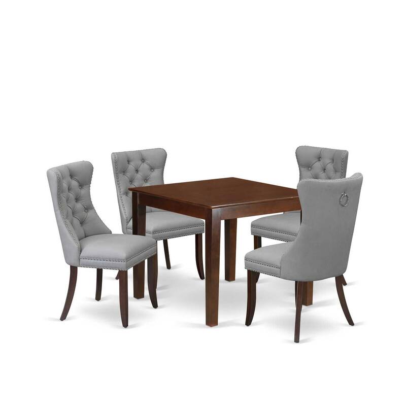 5-Piece Mahogany Finish Solid Wood Top - Square Upholstered Dining Room Set - Seats 4
