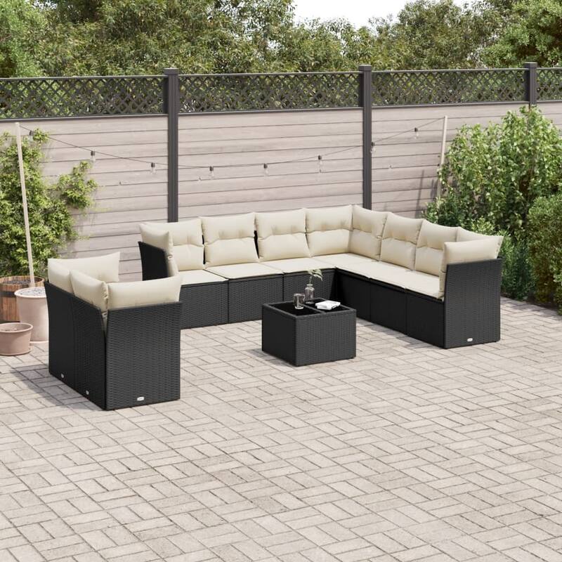 vidaXL Garden Sofa Set Black - Black and cream Large With table