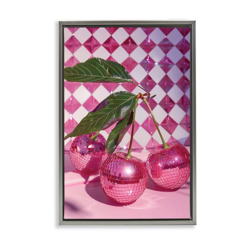 Stupell Groovy Cherry Disco Balls Framed Floater Canvas Wall Art Design By LSR Design Studio - 17 x 25 - Grey