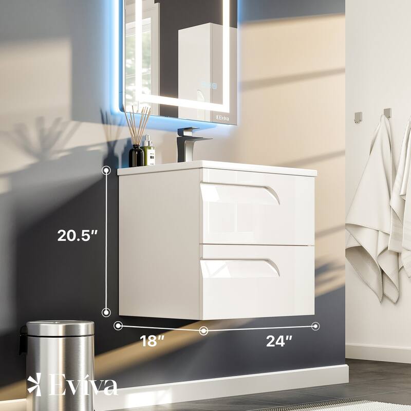 Eviva Joy 24" Wall Mount Bathroom Vanity with Porcelain Top