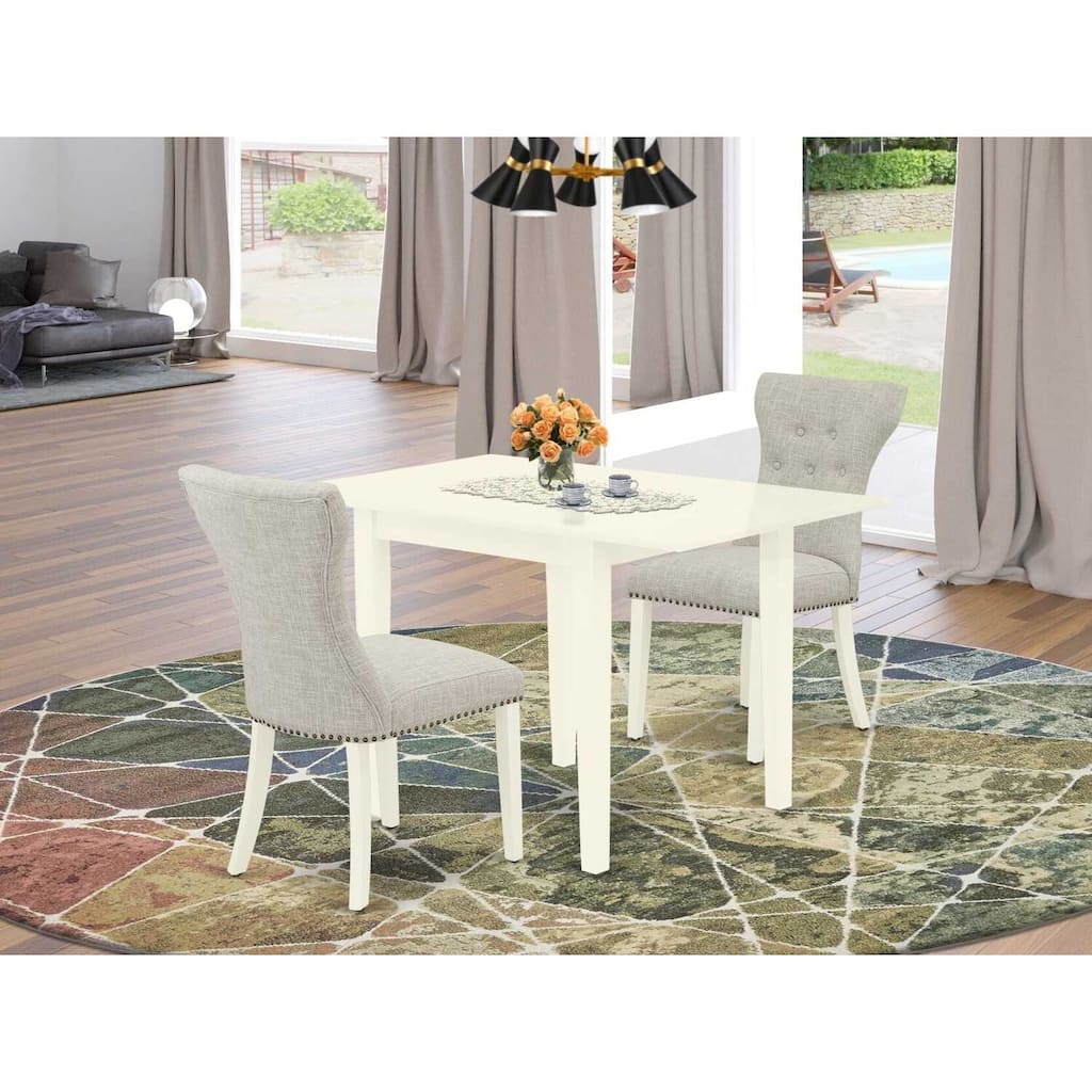 HomeStock 3-Piece Linen White Finish Rectangular Solid Wood Top With Dropleaf Dining Table Set