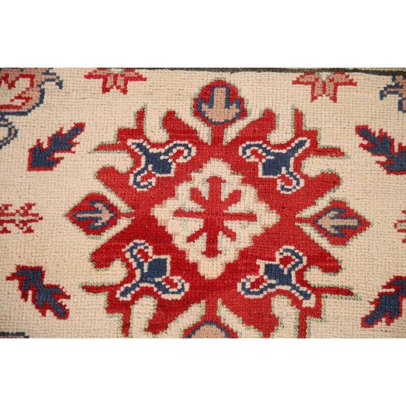 Ivory / Beige Kazak Oriental Accent Rug Hand-Knotted Wool Carpet - 3'2"x 4'8"