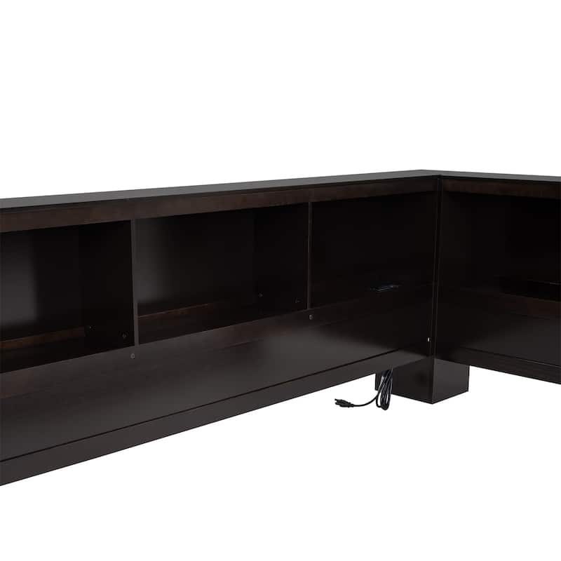 Espresso Wood Twin Size Daybed with Storage Cabinets and USB Ports