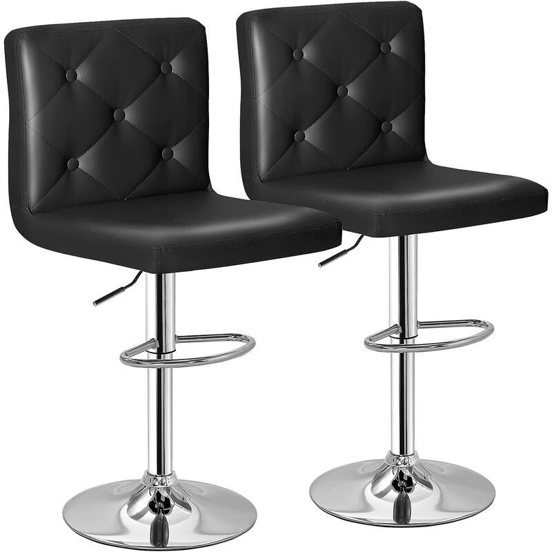 VECELO Bar Stools Set of 2 Armless Adjustable Swivel Modern PU Leather Button Barstools Four Colors are Available - Black