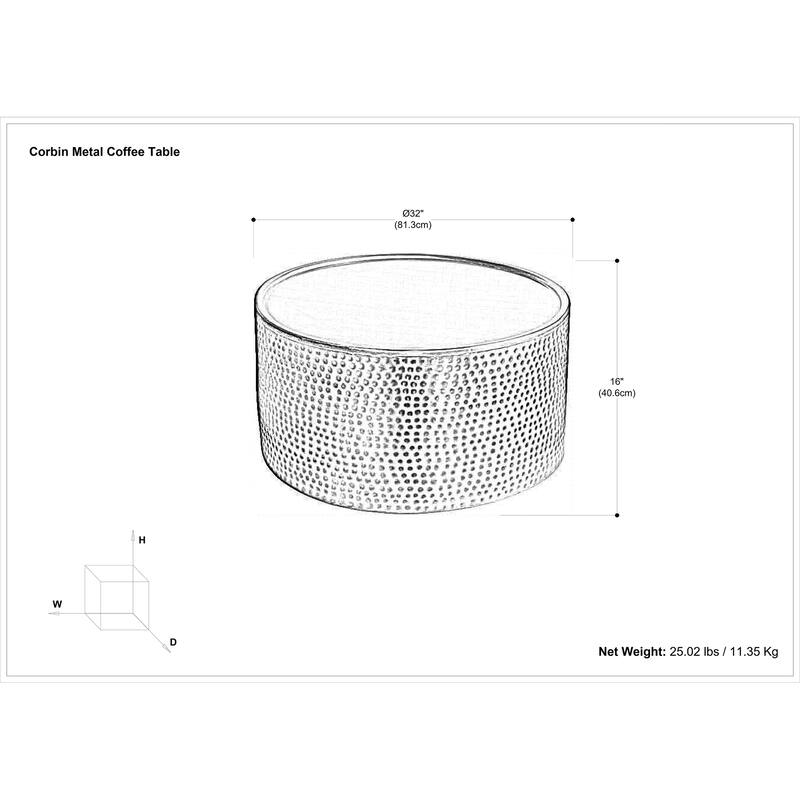 Simpli Home Corbin 32" Wide Boho Contemporary Coffee Table in Hammered Antique Gold Iron, Assembled