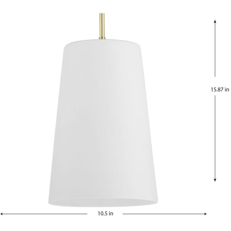 Clarion Collection One-Light Satin Brass Etched White Transitional Pendant - 10.5 in x 10.5 in x 15.87 in